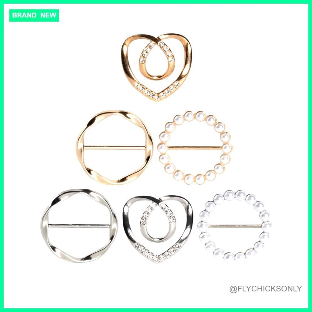 6PCS Zinc Alloy Scarf Rings, T-Shirt Clips, Waist Cinch Buckle Accessories